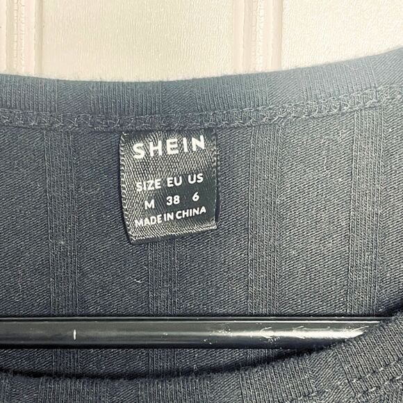 SHEIN - Black Marled Ribbed Knit Drawstring Side-Bodycon-Dress Size M (6) - Picture 8 of 11